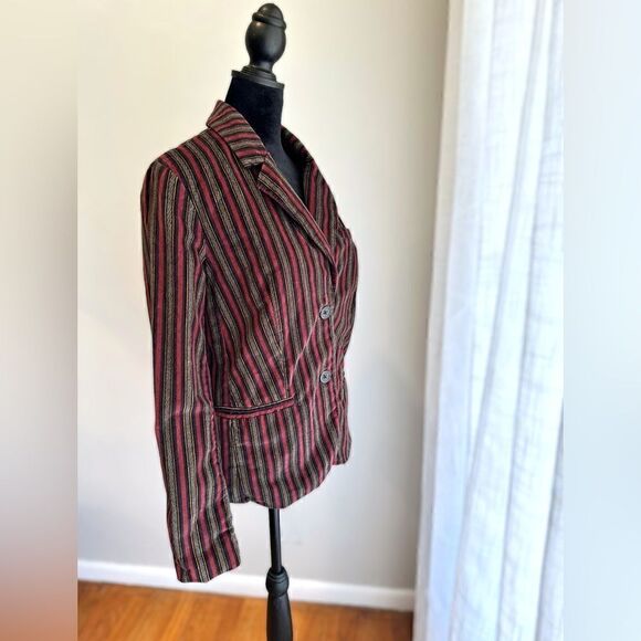 Free People B-Line Blazer Velvet Striped Button Pockets Burgundy Red Size S - Picture 10 of 15